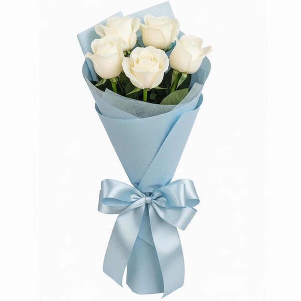 Букет 5 Белых роз Проуд в Малых Ягурах