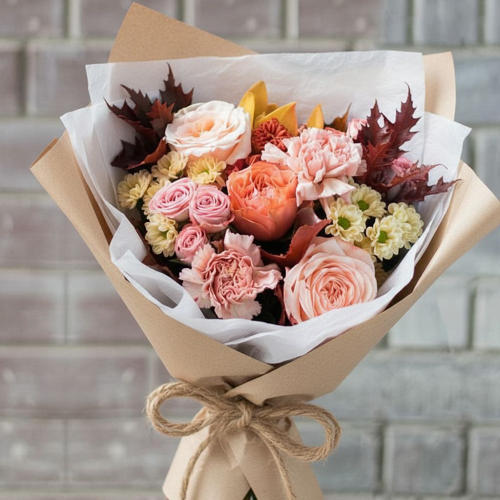 Букет цветов из: Гвоздики, Хризантемы и Розы в Малых Ягурах