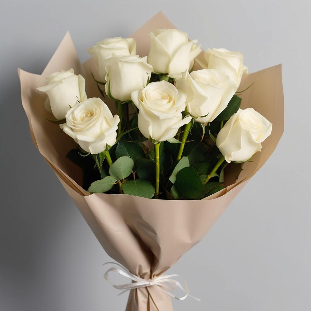 Букет 9 Белых роз Эдлесс Лав в Малых Ягурах