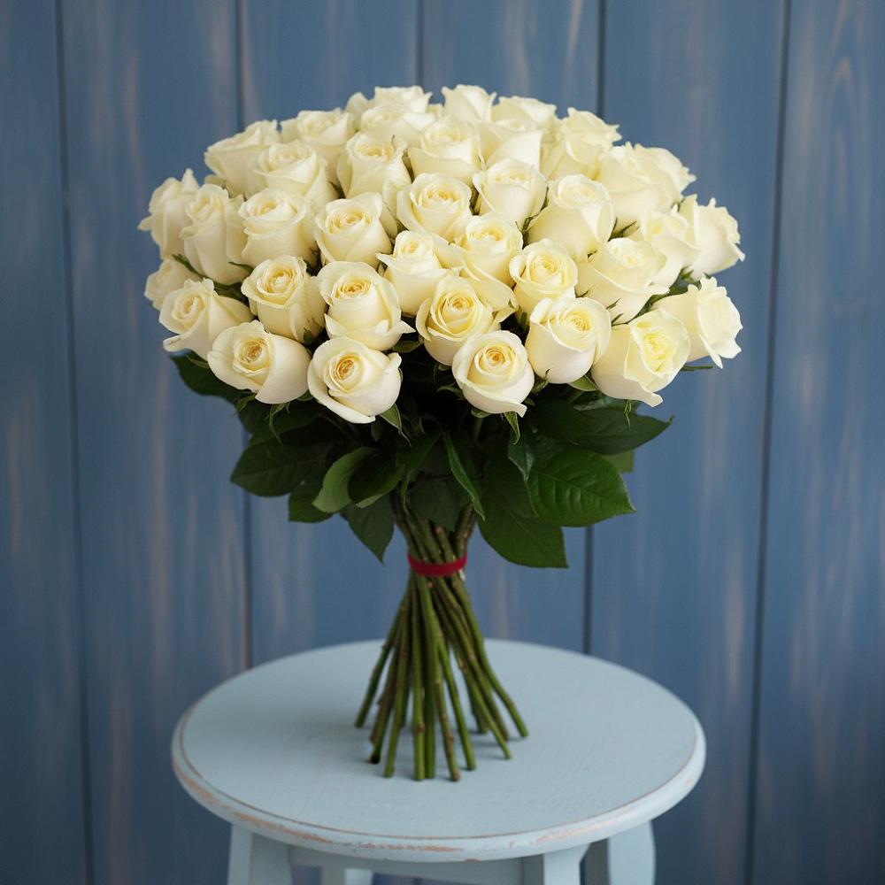 Букет 51 Белая роза Эдлесс Лав в Малых Ягурах