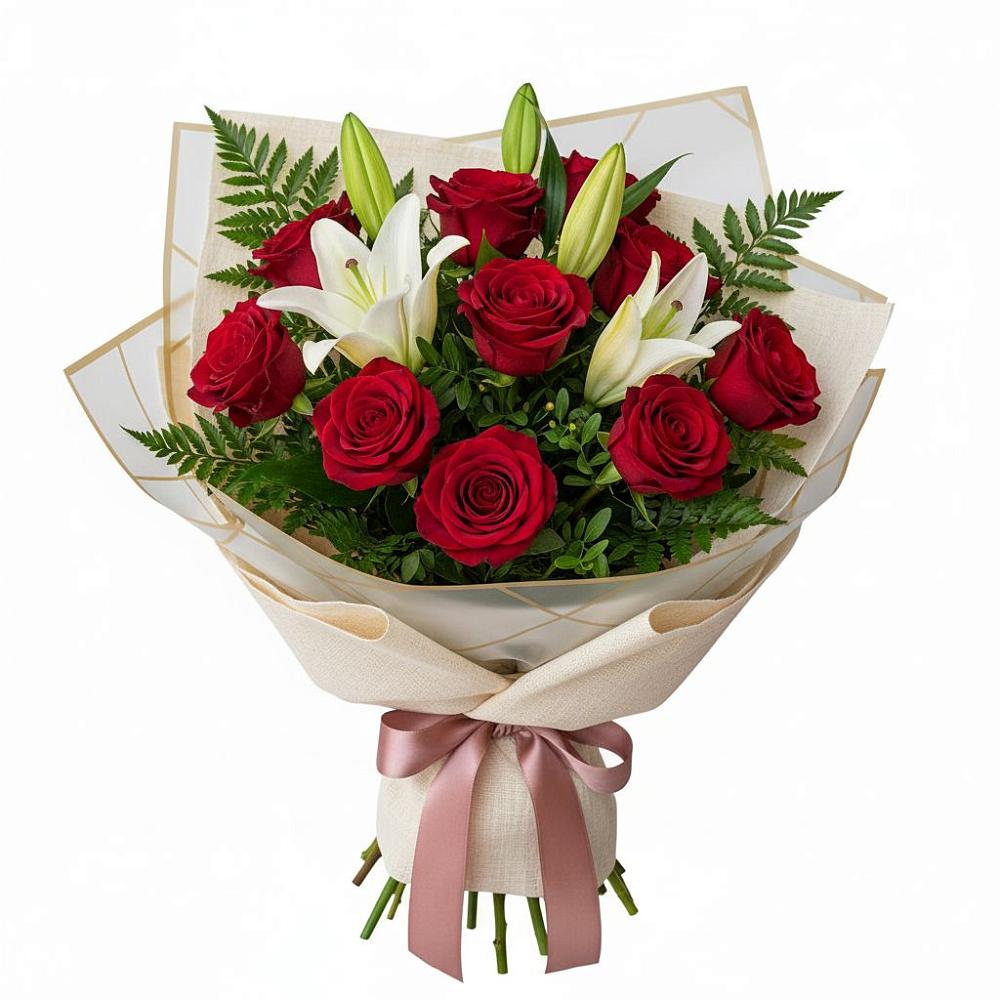 Букет цветов из: Лилии и Розы в Малых Ягурах