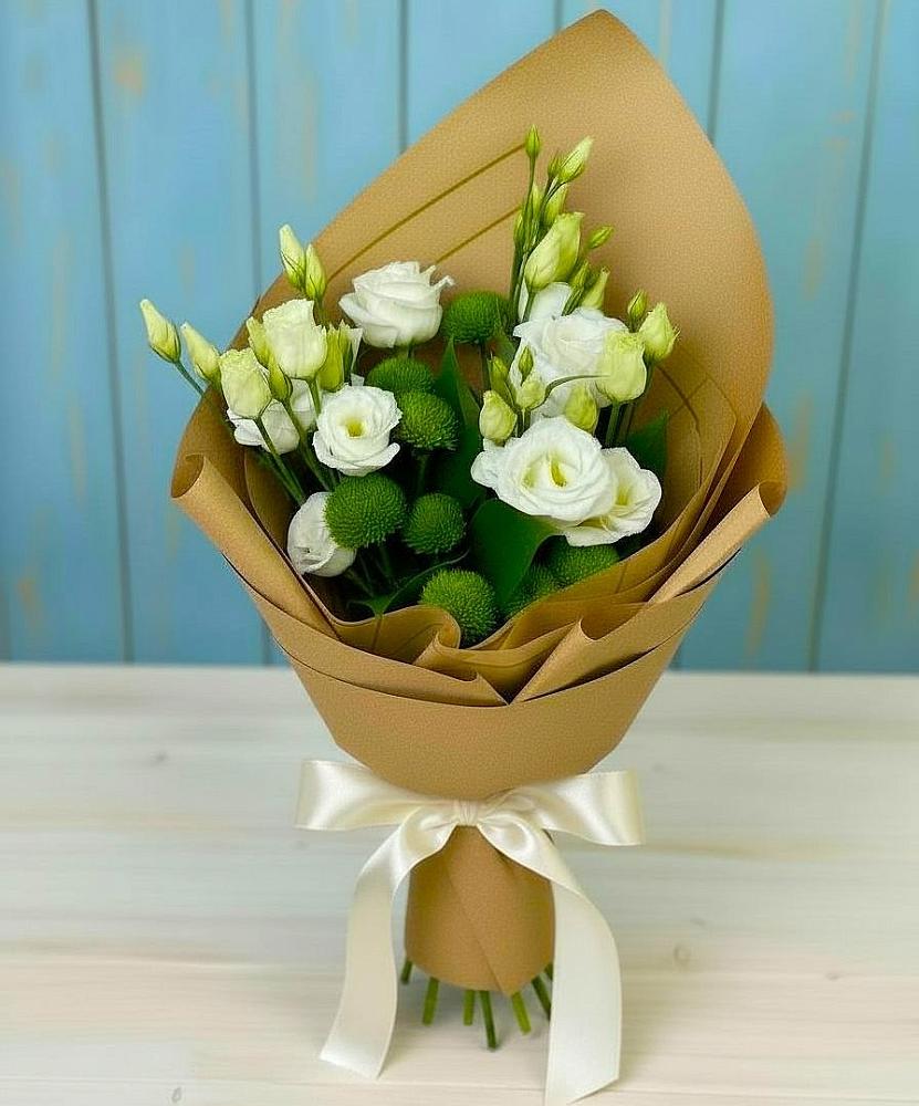 Букет цветов из: Хризантемы и Лизиантусы в Малых Ягурах