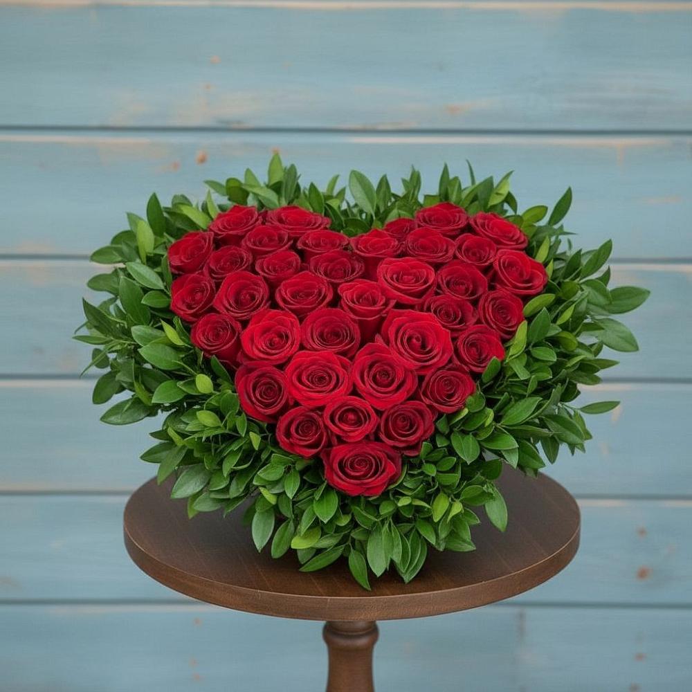 Цветочная композиция из Розы в виде сердца в Малых Ягурах