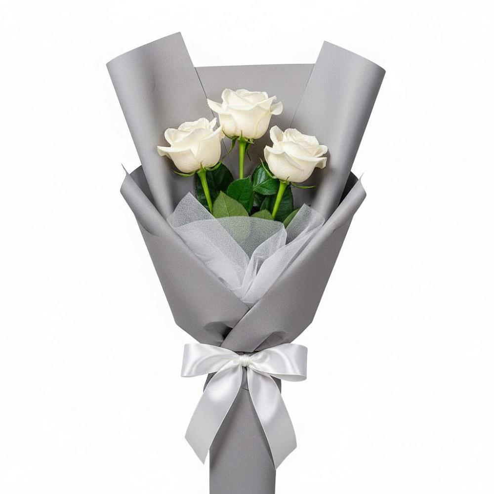 Букет 3 белые розы в Малых Ягурах