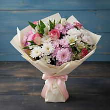 Букет цветов из:  Хризантемы, Альстромерии и Розы в Малых Ягурах