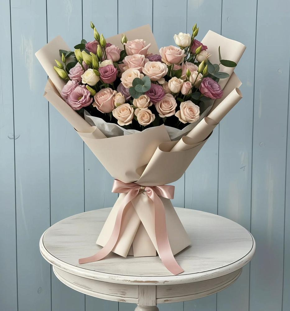 Букет цветов из: Розы и Лизиантусы в Малых Ягурах