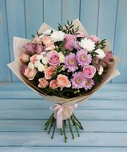 Букет цветов из:  Хризантемы, Розы и Альстромерии в Малых Ягурах