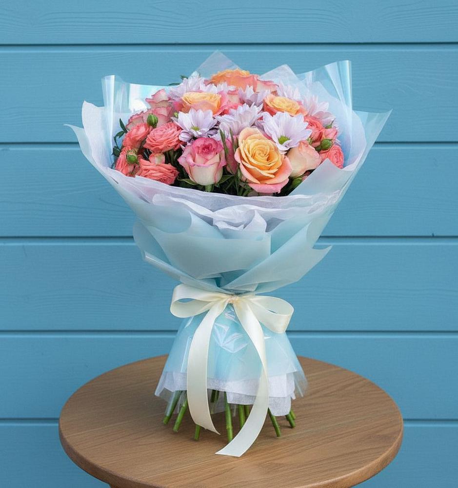 Букет цветов из: Хризантемы и Розы в Малых Ягурах