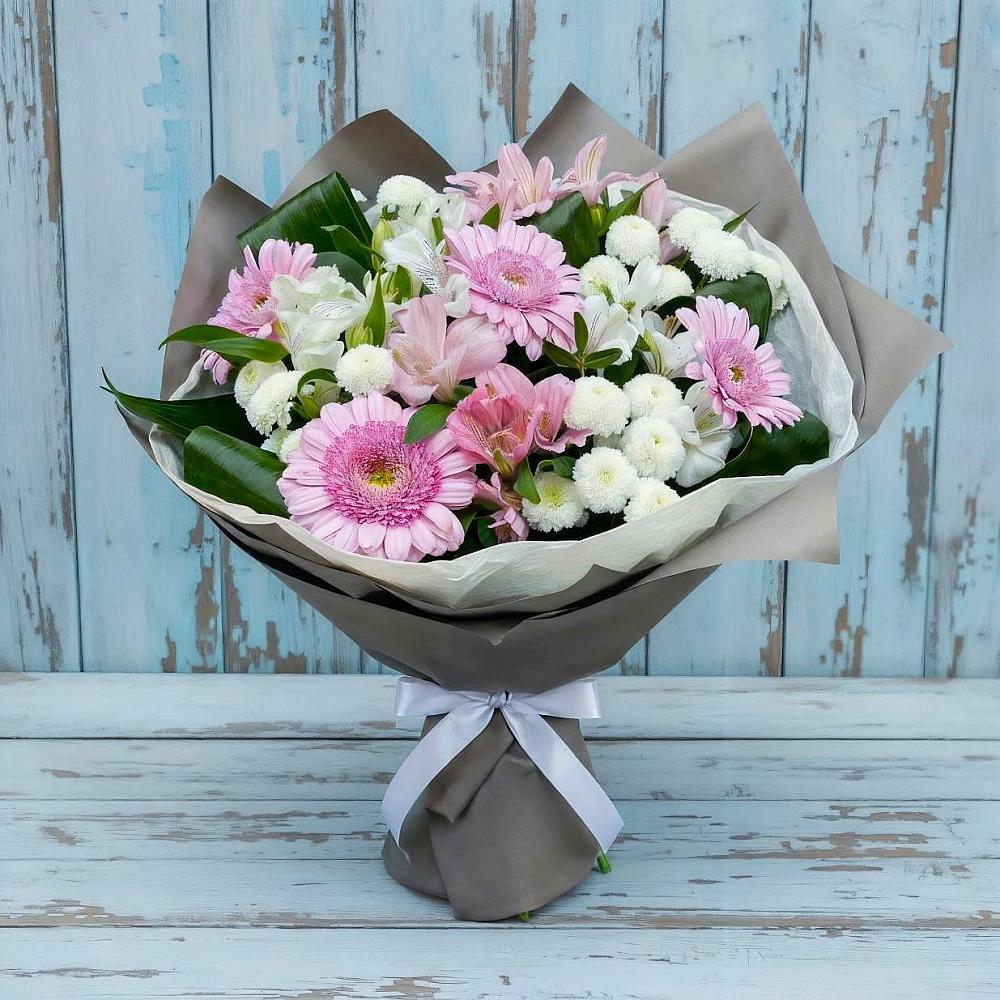 Букет цветов из: Герберы, Альстромерии и Хризантемы в Малых Ягурах